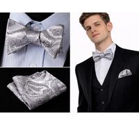Set Regalo Premium Grigio Papillon Da Uomo Con Fazzoletto Floral Argento
