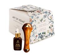 Set Regalo Ruby Elixir Kumkumadi Serum 30ML e Kansa Wand - Olio Viso Ayurveda, Kumkumadi Tailam, Siero Anti-Aging, Olio Zafferano, Doppio Kansa Wand per Cura del Viso, Massaggio e Relax