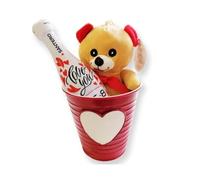 Set Regalo San Valentin con secchiello spumante e peluche fai da te: Santero baby Extra dry love da 200 ml, 1 peluche a forma di orsetto Dolcezza & Brindisi d’Amore