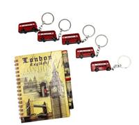 Set regalo souvenir di Londra, taccuino con design Big Ben e Tower Bridge, penna Londra e 5 portachiavi rossi a due piani autobus | ricordo di viaggio britannico, memorabilia, regalo turistico per