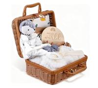 Set regalo torta di pannolini per bambini - Set neonato premium da 8 pezzi con ciuccio a forma di volpe e sonaglio in legno - Regalo di nascita in scatola di bambù per bambini e bambine, baby shower