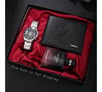 Set regalo versatile da 3 pezzi per uomo: portafoglio in pelle PU, orologio da polso al quarzo e profumo, regalo romantico di San Valentino per lui, grande capacità e scomparti multipli per carte, sti
