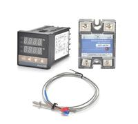 Set regolatore di temperatura PID digitale REX-C100, termocoppia K/J, sonda da 1 m con vite M6, relè SSR 40DA dissipatore calore pezzo(Set 2 J)