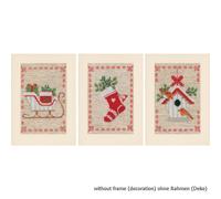 Set ricamo biglietti d'auguri Vervaco "Christmassy" Set di 3 ricami, motivo di c
