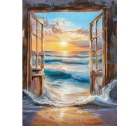 Set Ricamo Punto Croce La Fantasia Ondeggia Fuori Dalla Porta 14Ct Prestampati Kit Di Ricamo Schemi Per Principianti Stampati Schemi Ricamare Decorazione 30x40cm