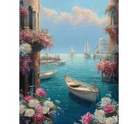 Set Ricamo Punto Croce Prestampati Paesaggio Di Un Porto Fantastico 14Ct Set Per Ricamo Prestampato Completo Bambini Stampati Schemi Ricamare Decorazione Da Parete Di Casa Principianti 40x50cm