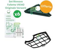 Set Rinnovo Folletto VK140 Originale Spazzola Piastra Filtro Sacchetti Profumi