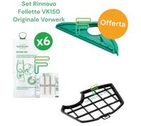 Set Rinnovo Folletto VK150 Originale Spazzola Piastra Filtro Sacchetti Profumi