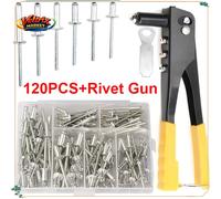 SET RIVETTI PESANTI PISTOLA POP KIT 120 PEZZI RIVETTI CIECHI UTENSILI MANUALI