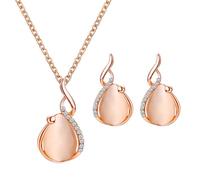 Set Rosso Africano Cultured Pearls Pendente Necklace Teardrop Pearl Dangling Earrings Cubic Zirconia Pearl Wedding Jewelry Set per Bridal Women Bridesmaids & Br Y Set (Oro rosa, One Size)