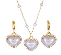 Set Rosso Africano Cultured Pearls Pendente Necklace Teardrop Pearl Dangling Earrings Cubic Zirconia Pearl Wedding Jewelry Set per Bridal Women Bridesmaids & Br Y Insiemi indiani (P, One Size)