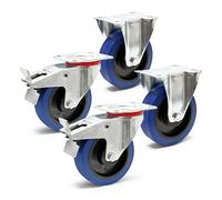 Set rotelle 160 mm 2 ruote piroettanti con freno e 2 fisse, 300 kg a ruota