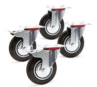 Wiltec Set 4 ruote piroettanti, freno doppio blocco, Rotella 200mm max 150kg, metallo e gomma piena
