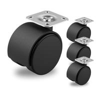 Set Rotelle Pivotanti Nere Ø 40mm Senza Freno per Mobili con Piastra in Acciaio - Realizzate in Plastica Rigida - Senza Freno - Ideali per Sedie da Ufficio o Tavoli Bassi (4 pz)