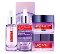 L'Oréal Paris Kit Revitalift Filler Siero Antirughe Volumizzante Idratante da 30ml + Trattamento Anti Età Rimpolpante da 50ml + Trattamento Notte Viso Rivolumizzante con Acido Ialuronico da 50ml