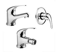 Set rubinetteria Bagno lavabo Bidet Doccia Serie Italia, in Ottone Cromato, Completo di piletta e Corpo Incassato a Muro