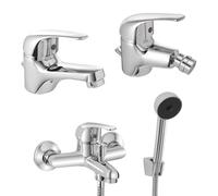 Set rubinetti bagno in ottone cromato lavabo bidet e vasca con kit doccia, scarico automatico incluso per lavabo e bidet, serie KANT