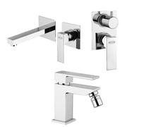 Set Rubinetti Jacuzzi per lavabo a parete e bidet senza scarico e doccia incasso con deviatore serie Twinkle cromato