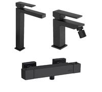 Set Rubinetti Jacuzzi per lavabo alto e bidet senza scarico e doccia esterno serie Twinkle YO nero opaco