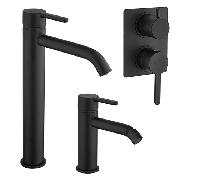 Set Rubinetti Jacuzzi per lavabo alto e bidet senza scarico e doccia incasso con deviatore serie Sunset YO nero opaco