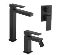 Set Rubinetti Jacuzzi per lavabo alto e bidet senza scarico e doccia incasso con deviatore serie Twinkle YO nero opaco