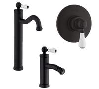 Set Rubinetti Jacuzzi per lavabo alto e bidet senza scarico e doccia incasso serie Tosca YO nero opaco