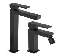 Set Rubinetti Jacuzzi per lavabo alto e bidet senza scarico serie Twinkle YO nero opaco