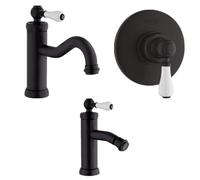 Set Rubinetti Jacuzzi per lavabo e bidet senza scarico e doccia incasso serie Tosca YO nero opaco