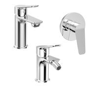 Set Rubinetti Lavabo, Bidet E Doccia Incasso - Miscelatori Monocomando In Ottone Cromato Lucido Con Pilette Incluse - Design Moderno Linea Aurora
