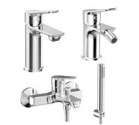 Set Rubinetti Lavabo, Bidet E Vasca Con Doccino - Miscelatori Monocomando In Ottone Cromato Lucido Con Pilette Incluse - Design Moderno Linea Aurora