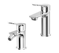 Set Rubinetti Lavabo E Bidet Con Piletta Inclusa - Miscelatori Monocomando In Ottone Cromato Lucido - Design Moderno Linea Aurora