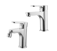 Inbagno Set miscelatori lavabo e Bidet monocomando, in Ottone Cromato, con piletta di Scarico Inclusa, Paco