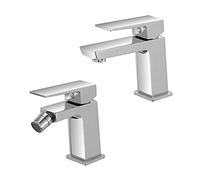 Inbagno Set rubinetti miscelatori lavabo e Bidet cromati, Scarico Click clack Incluso, Serie Kubo (Set Lavabo e Bidet)