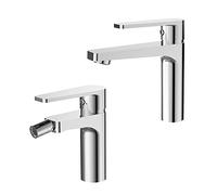 Set rubinetti miscelatori lavabo e Bidet Quadrati, Design Squadrato, rubinetteria in Ottone Cromato, Recta