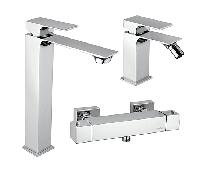 Set Rubinetti Piralla per lavabo alto e bidet con scarico automatico e doccia esterno serie Artic cromato