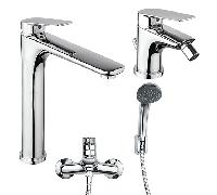 Set Rubinetti Piralla per lavabo alto e bidet con scarico automatico e vasca serie Lago cromato