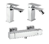 Set Rubinetti Piralla per lavabo e bidet con scarico automatico e doccia esterno serie Artic cromato