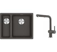 Set rubinetto da cucina Franke Active L Pull-Out Spray 115.0721.464, lavello in granito Franke Maris 125.0716.378
