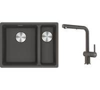 Set rubinetto da cucina Franke Active L Pull-Out Spray 115.0721.464, lavello in granito Franke Maris 125.0716.379