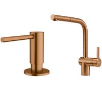 Set rubinetto da cucina Franke Atlas 115.0628.208, dispenser di liquidi Franke Atlas 112.0717.104