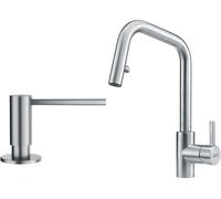 Set rubinetto da cucina Franke Eos 115.0529.207, dispenser di liquidi Franke Atlas 112.0717.084