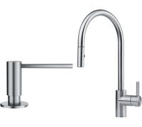 Set rubinetto da cucina Franke Eos 115.0590.045, dispenser di liquidi Franke Atlas 112.0717.084