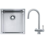 Set rubinetto da cucina Franke Eos 120.0179.979, lavello in acciaio Franke Box 127.0453.654