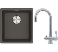 Set rubinetto da cucina Franke Eos 120.0179.979, lavello in granito Franke Maris 125.0716.374