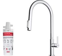 Set rubinetto da cucina Franke Maris Slim Clear Water J Pull-Out 120.0730.870, filtro sottolavello Franke Pro M Connect 150.0752.886