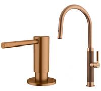 Set rubinetto da cucina Franke Mythos Masterpiece Pull-Out Spray 115.0711.557, dispenser di liquidi Franke Atlas 112.0717.104