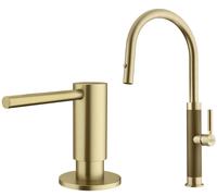 Set rubinetto da cucina Franke Mythos Masterpiece Pull-Out Spray 115.0711.558, dispenser di liquidi Franke Atlas 112.0717.105