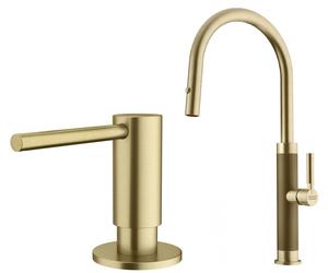 Set rubinetto da cucina Franke Mythos Masterpiece Pull-Out Spray 115.0711.558, dispenser di liquidi Franke Atlas 112.0717.105