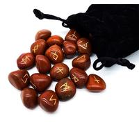 Set rune con pietre preziose per anziani Futhark, pietra curativa, diaspro rosso, 25 pietre circa 20 mm in sacchetto di velluto, mitologia vichinga, esoterismo meditazione, magia (diaspro rosso e