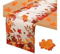 Set Runner da Tavola Halloween Tovaglia Autunno Corridore da Tavolo Foglie di Acero Decorative Artificiali Zucca Centrotavola Autunnale Decorazioni Halloween Autunno Raccolto Festa a Tema